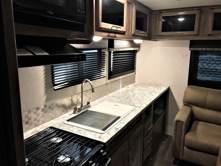 rv kitchen under counter work table with storage